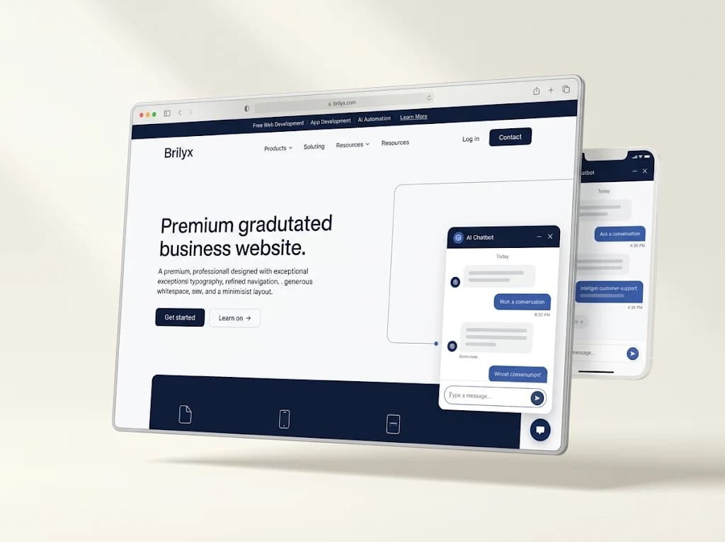 Brilyx business website with integrated AI chatbot conversations on desktop and mobile